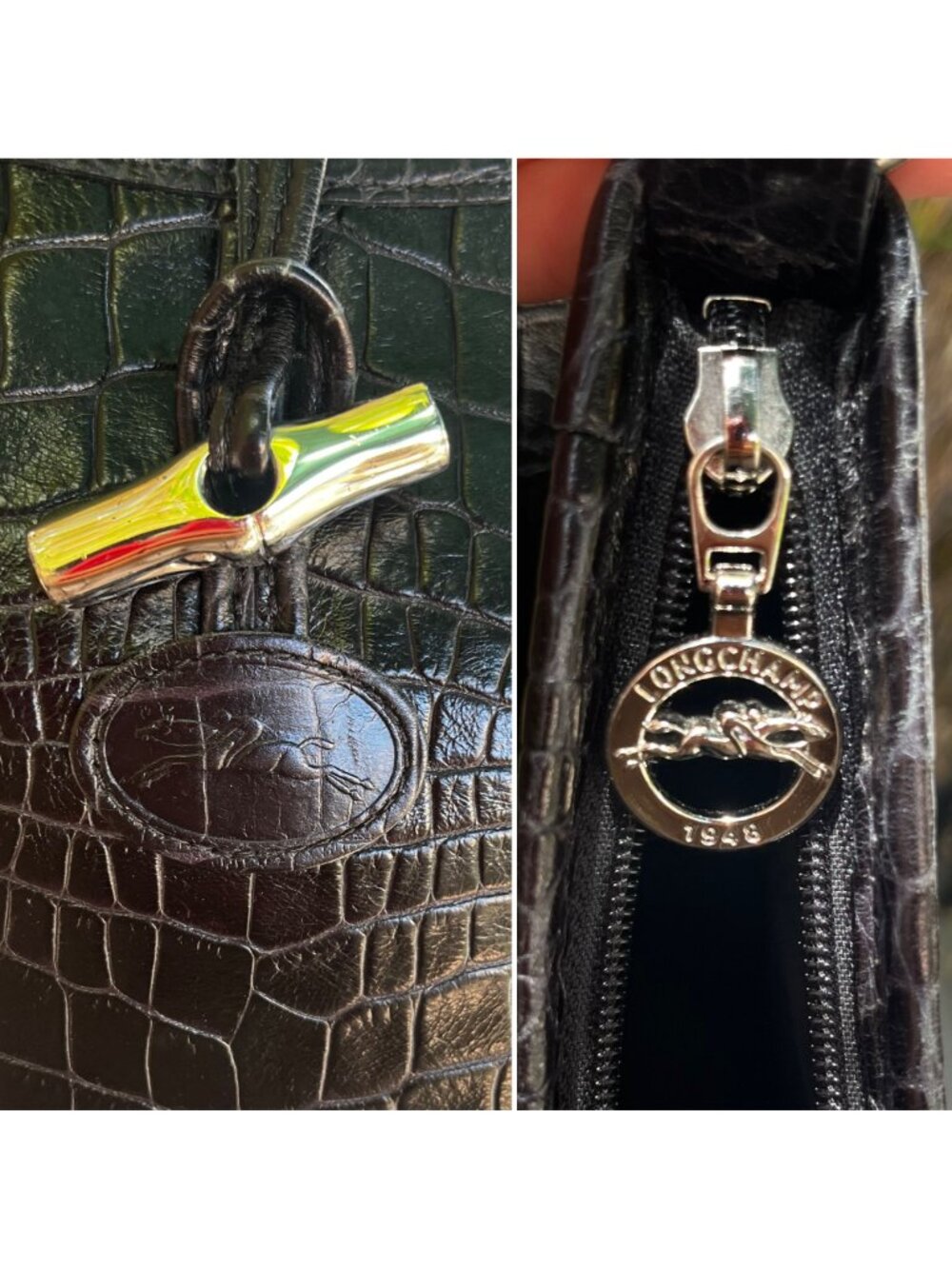 Like New | Sleek Longchamp Roseau Embossed Leather Crossbody | Made In France - Picture 5 of 13